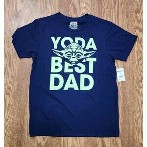 Mens Medium Yoda Best Dad Short Sleeve T-Shirt Blue Green Fathers Day NEW